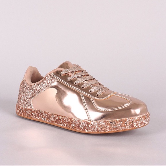 Glitter Rose Gold Metallic Patent Leather Sneakers - Picture 3 of 5